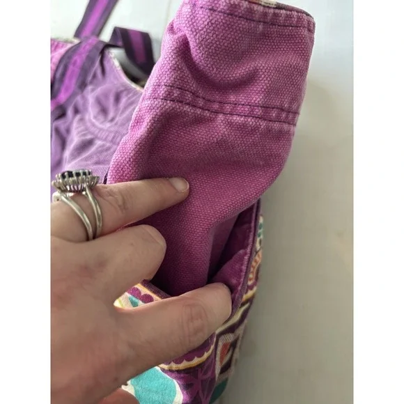 Vera Bradley Colorblock Canvas Tote Crazy Plum Purple Paisley Large 0632 - Picture 10 of 11